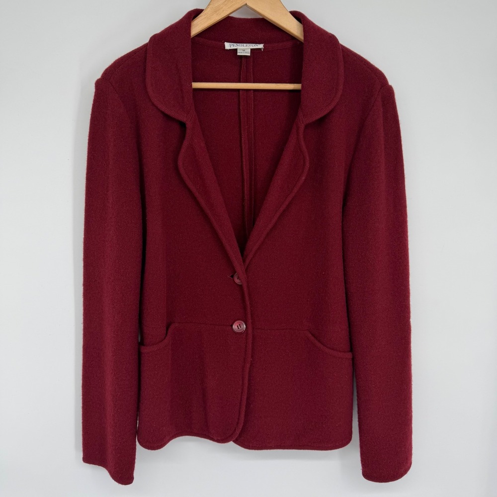 Pendleton Cardigan Blazer Jacket Womens Burgundy 100% Lambswool Heritage Medium